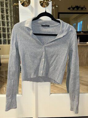 Brandy Melville Grey Cropped Polo